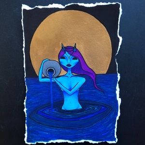 “Aquarius” Zodiac Moon Spirit Art Print 5” by 7”